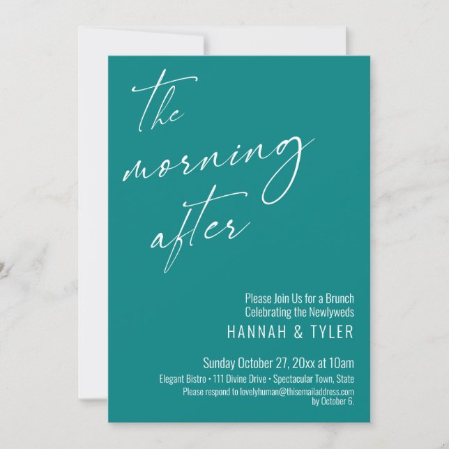Modern Script The Morning After Brunch Teal Invitation (Front)