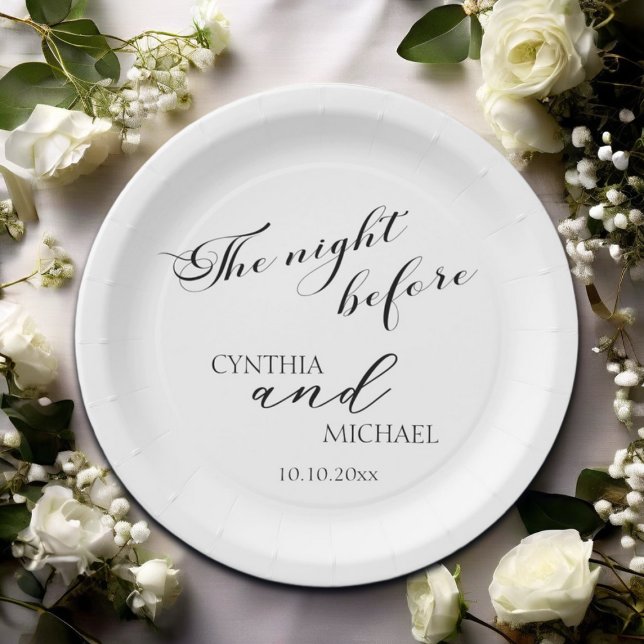 Modern Script 'the Night Before' Wedding Paper Plates (Creator Uploaded)