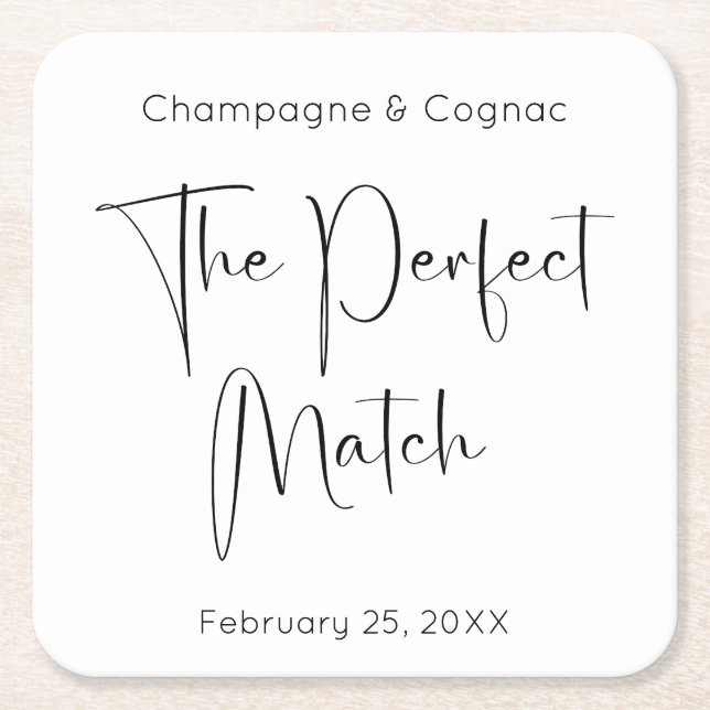 Modern Script The Perfect Match Wedding Shower Square Paper Coaster (Front)