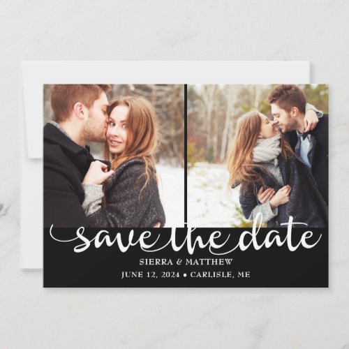 Modern Script Three Photo Wedding Save The Date