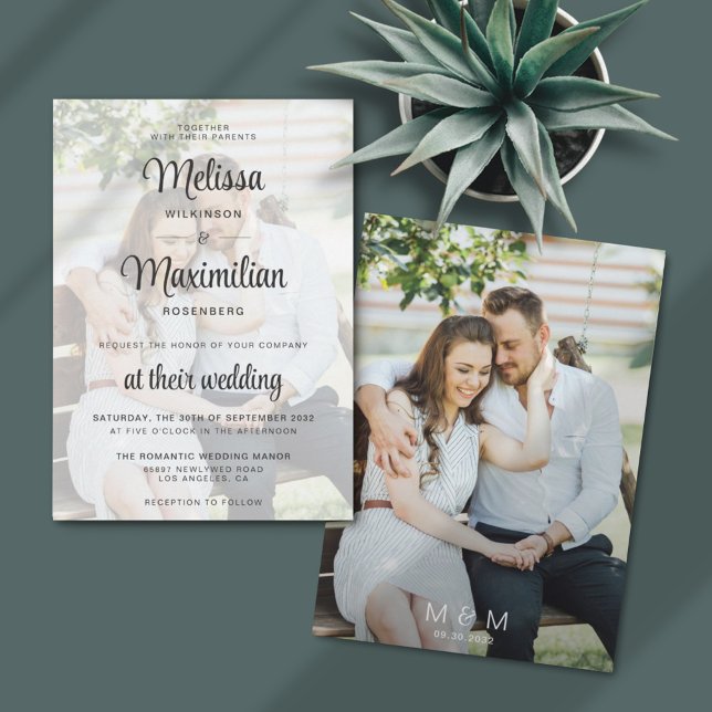 Modern script transparent photo simple wedding invitation (Creator Uploaded)