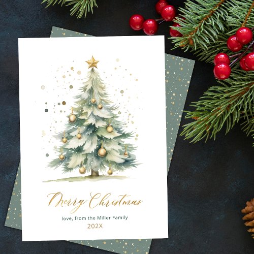 Modern Script Tree Non Photo Christmas Cards