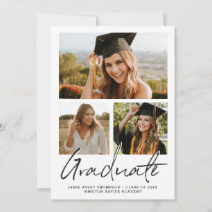Modern script Trendy Casual Graduate Photo collage Invitation