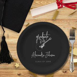 Modern Script Trendy Guitar Graduation Party Paper Plates