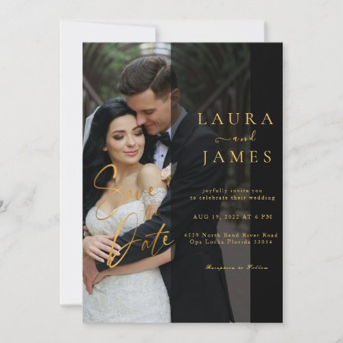 Modern script trendy Overlay photo save the date   Invitation