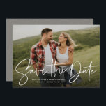 Modern script trendy save the date photo card<br><div class="desc">With a single horizontal photo and a modern script written "save the date, " this card is the perfect way to announce your engagement and upcoming wedding to friends and family. The white text is bold and modern but still sophisticated. The customizable text on the front has room for names,...</div>