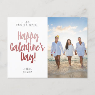 Modern Script Tricolor Happy Galentine's Day Photo Postcard