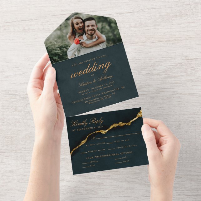 Modern Script Turquoise Agate Wedding All in One All In One Invitation (Tearaway)