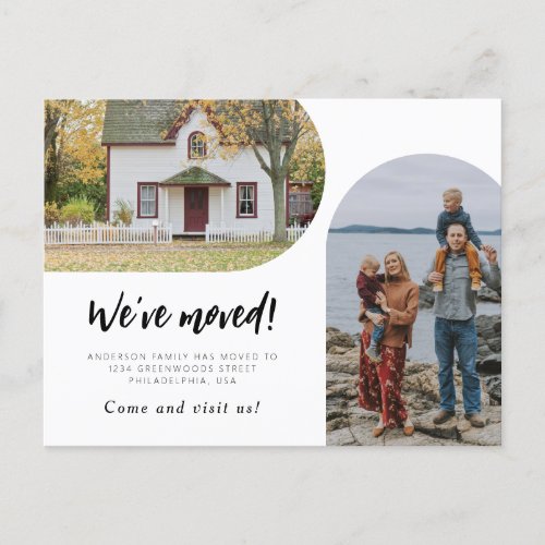 Modern Script Two Arch Photo Weve Moved Announcement Postcard