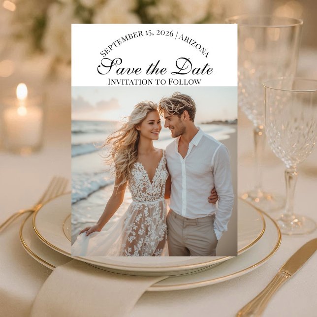 Modern Script Two Beach Photos Destination Wedding Save The Date (Modern Script Two Beach Photos Destination Wedding Save The Date)