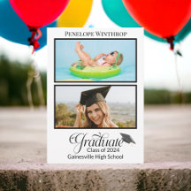 Modern Script Two Photo Graduation Announcement