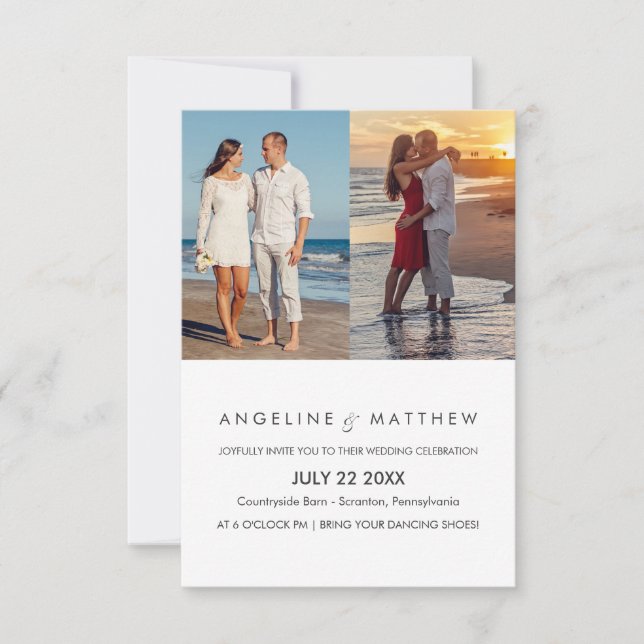 Modern Script Two Photo Wedding Invitation (Front)