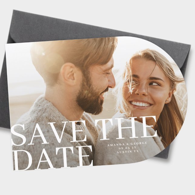 Modern Script Two Photo Wedding Side Arch Save The Date (Creator Uploaded)