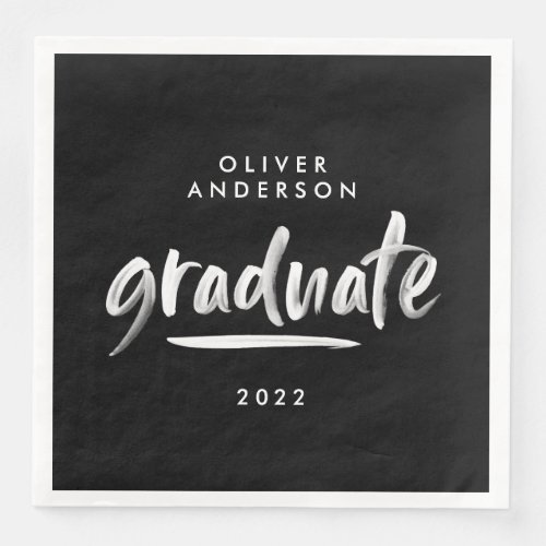 Modern script typography black graduation party paper dinner napkins