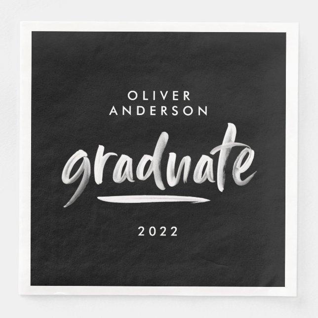 Modern script typography black graduation party paper dinner napkins (Front)