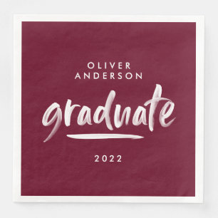 Modern script typography burgundy graduation party paper dinner napkins