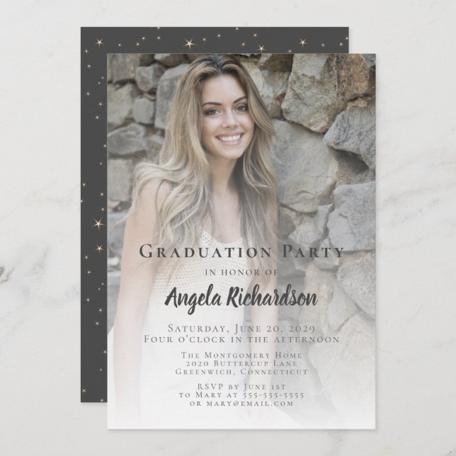 Modern Script Typography Graduation Photo Party Invitation (Front/Back)