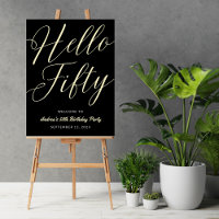 Modern Script Typography Hello Fifty Black Gold