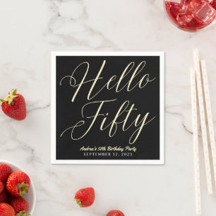 Modern Script Typography Hello Fifty Black Gold Napkins
