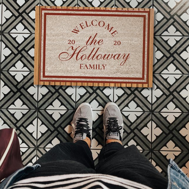 Modern Script Typography Last Name Fiber Doormat (Greet visitors with this custom welcome mat! )
