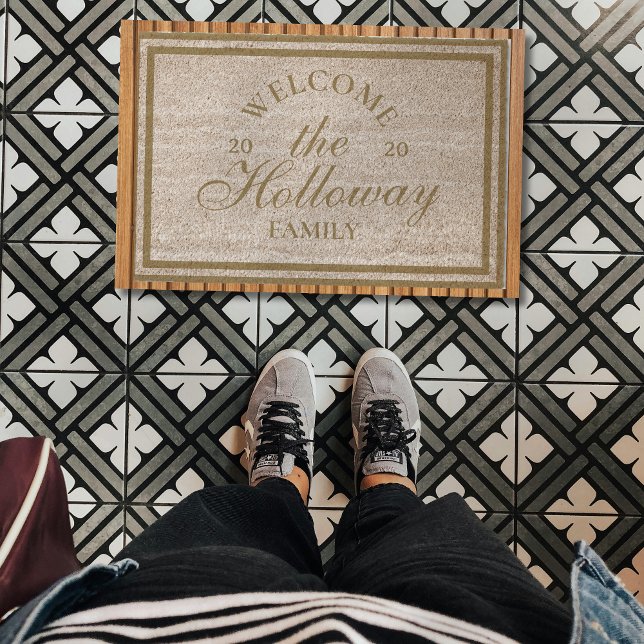 Modern Script Typography Last Name Fiber Doormat (Greet visitors with this custom welcome mat! )