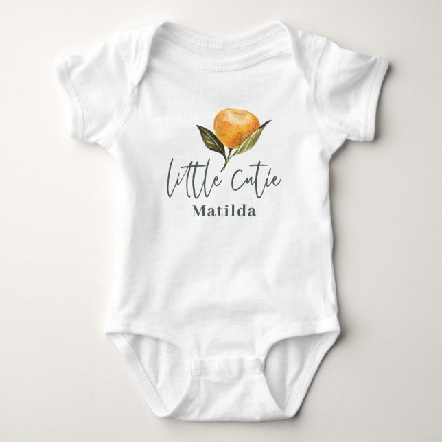 Modern script typography little cutie baby baby bo baby bodysuit (Front)
