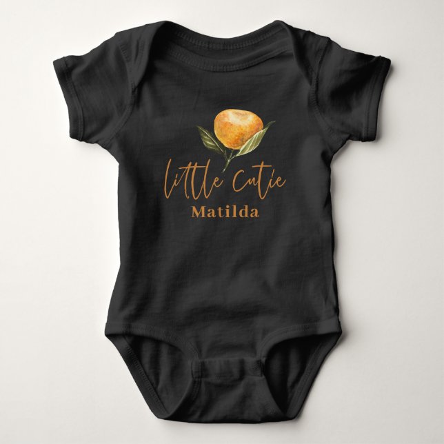 Modern script typography little cutie new baby  baby bodysuit (Front)