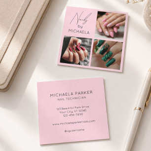 Modern Script Typography Nail Artist 3 Photo Square Business Card