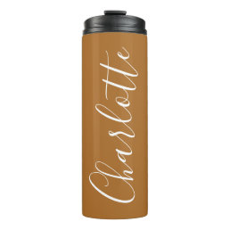 Modern Script Typography Name Personalized Brown Thermal Tumbler