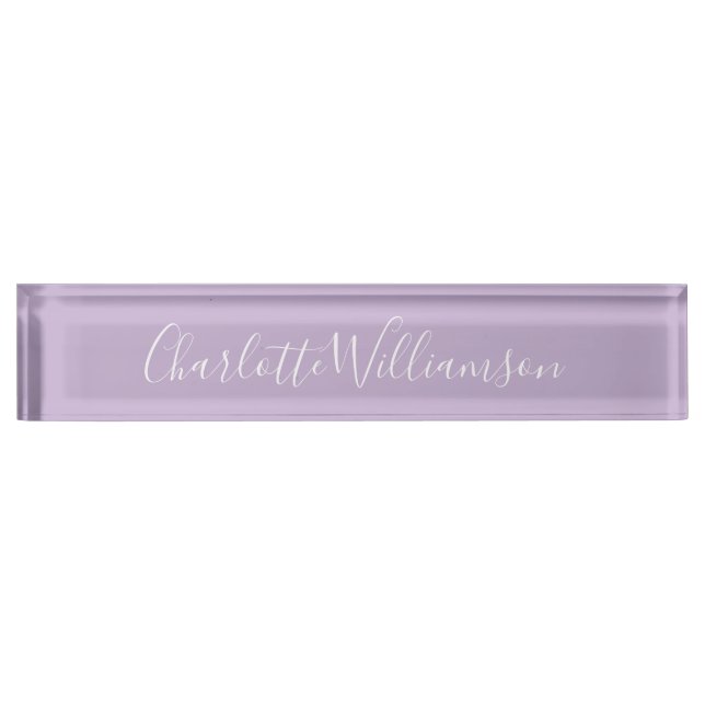 Modern Script Typography Name Simple Orchid Bloom  Desk Name Plate (Front)