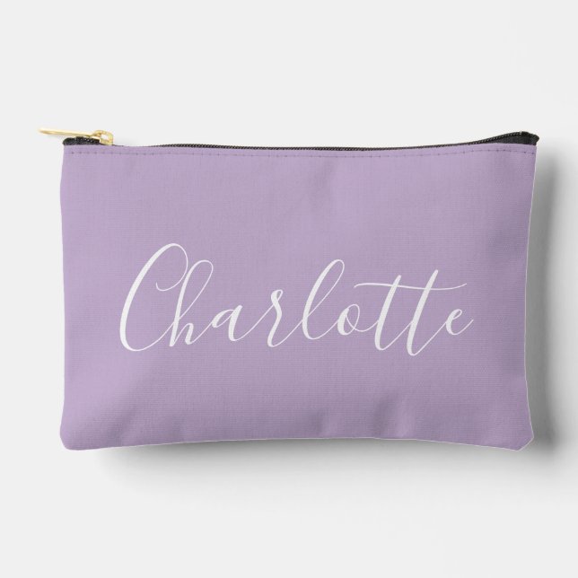 Modern Script Typography Name Simple Orchid Purple Accessory Pouch (Front)
