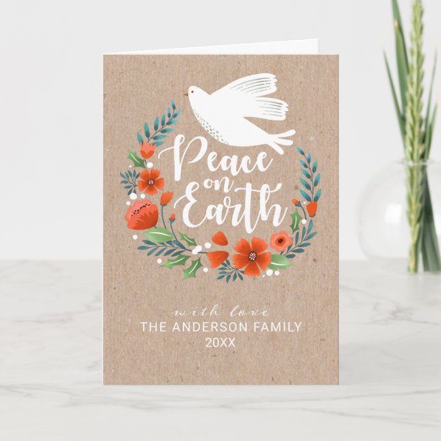 Modern Script Typography Peace on Earth Christmas Holiday Card (Front)