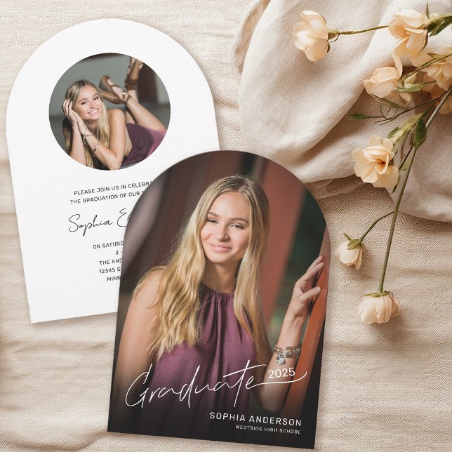 Modern Script Typography Photo Graduation Arch Invitation (Creator Uploaded)