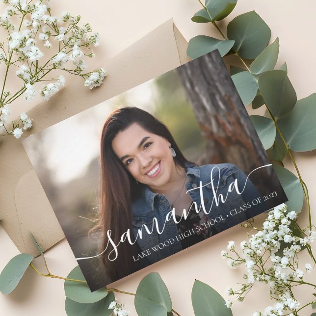 Modern Script Typography Photo Graduation Party Invitation (Creator Uploaded)