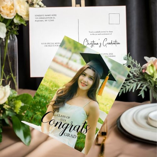 Modern script typography Photo Graduation Postcard