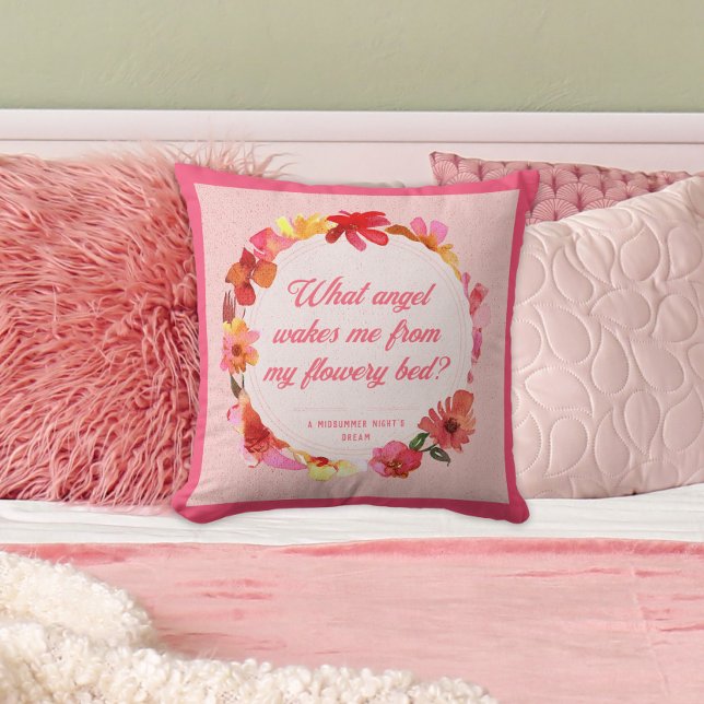 Modern Script Typography Pink Floral Quote Throw Pillow (Creator Uploaded)