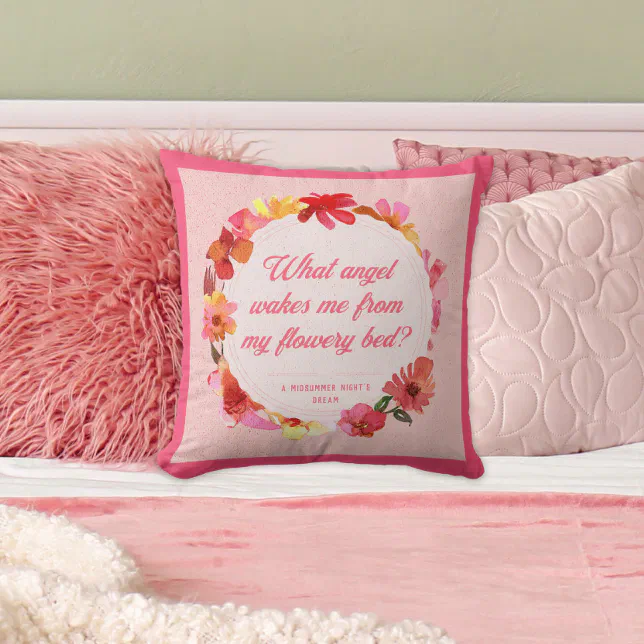 Modern Script Typography Pink Floral Quote Throw Pillow