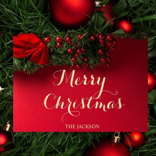 Modern Script Typography Red Merry Christmas   Foil Holiday Postcard