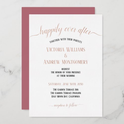 Modern Script Typography Rose Gold Wedding Foil Invitation