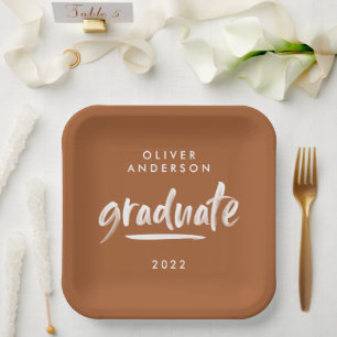 Modern script typography terracotta graduation paper plates
