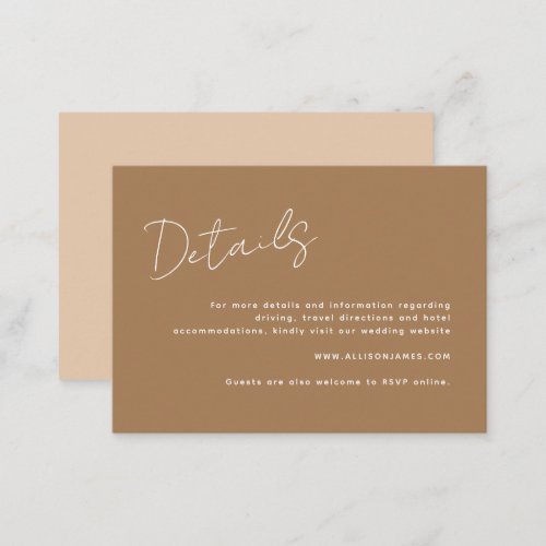 Modern Script Typography Terracotta Wedding Detail Enclosure Card