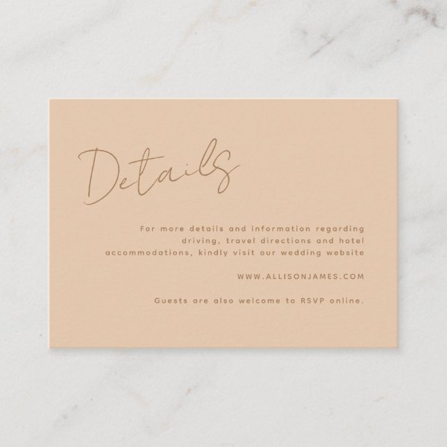 Modern Script Typography Terracotta Wedding Detail Enclosure Card (Front)