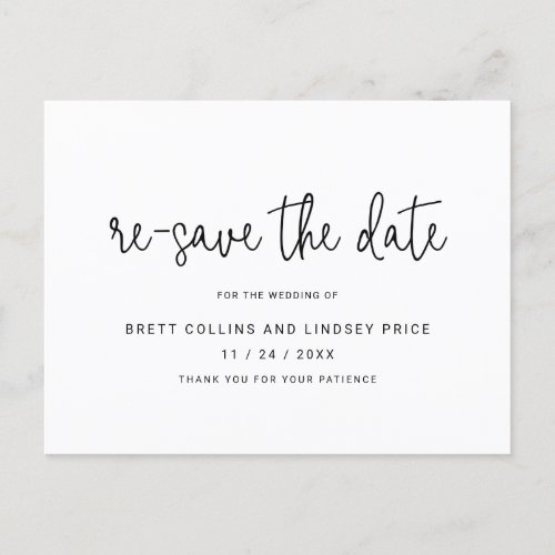 Modern Script Typography Wedding Re Save the Date Announcement Postcard