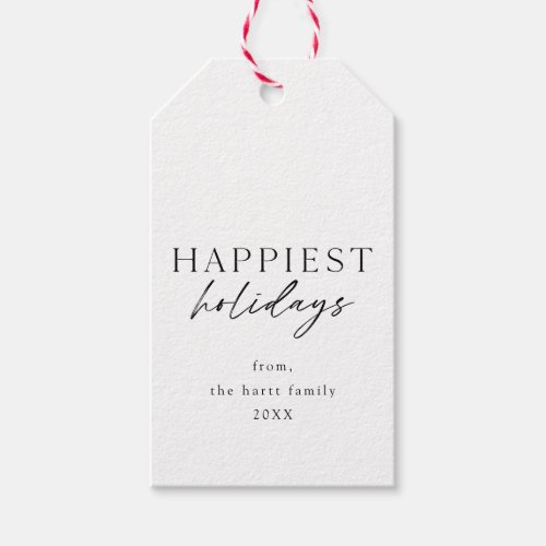 Modern Script Typography White Happiest Holidays Gift Tags