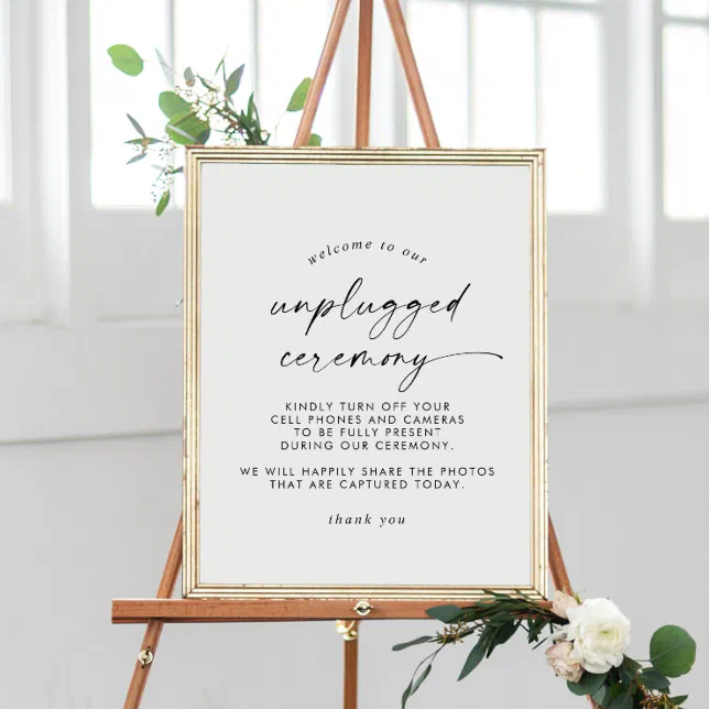 Modern Script Unplugged Ceremony Sign | Zazzle