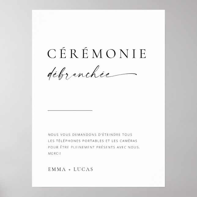 Modern Script Unplugged Ceremony Sign | French (Front)