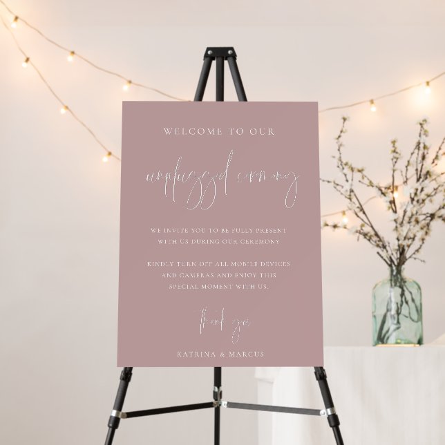 Modern Script Unplugged Ceremony Wedding Sign (In Situ (Stand))