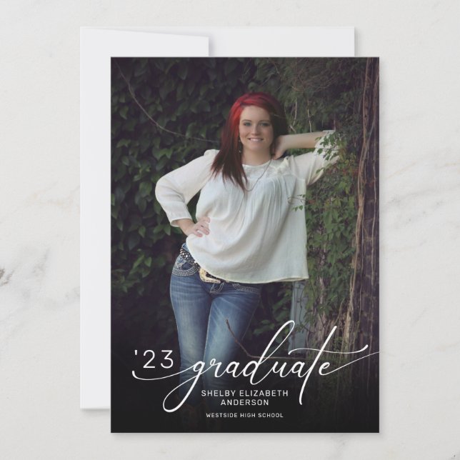Modern Script Vertical Photo Graduation Invitation (Front)