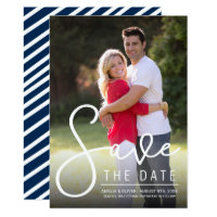 Modern Script Vertical Photo Save the Date Card