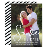 Modern Script Vertical Photo Save the Date Card